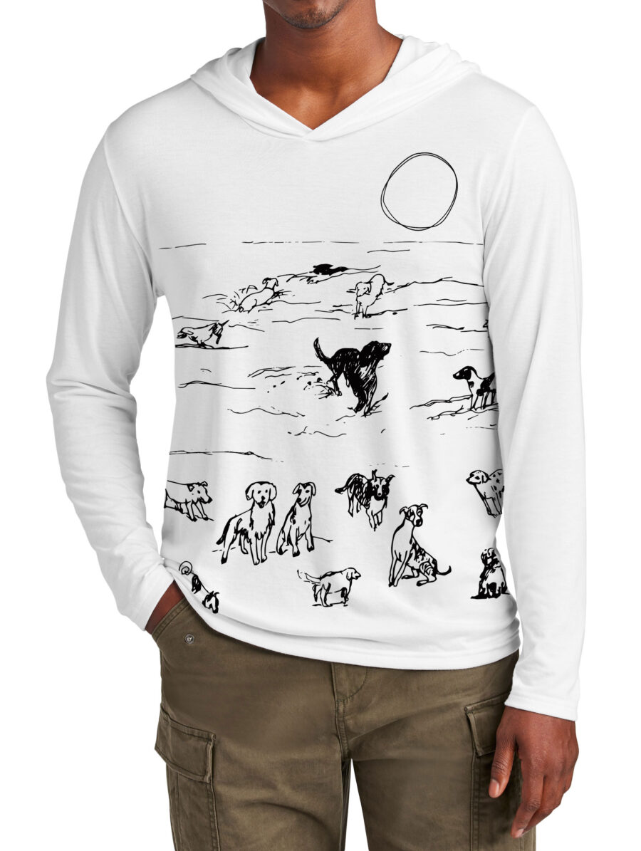 Tri Blend Long Sleeve Hooded T Beach Dogs (Black on White)