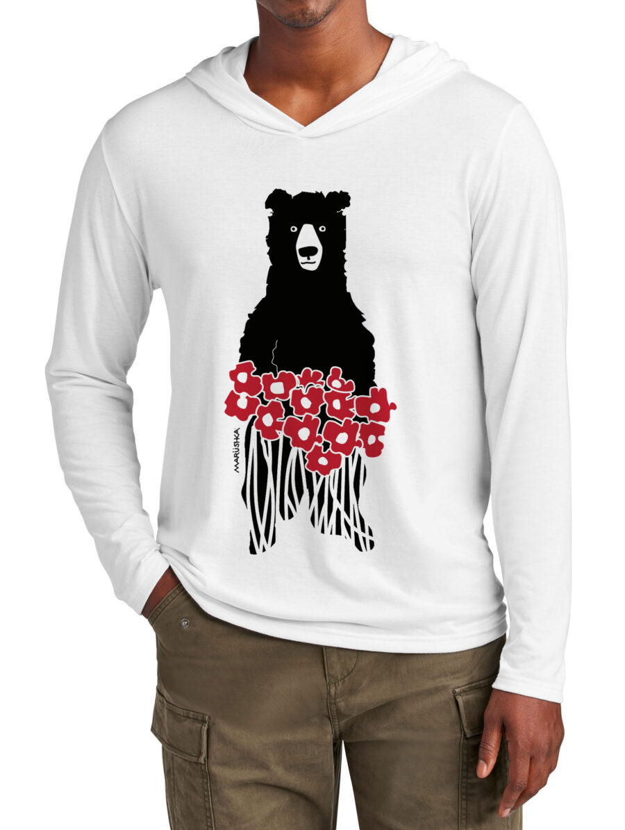 Tri Blend Long Sleeve Hooded T Bear Flowers (Multi on White)