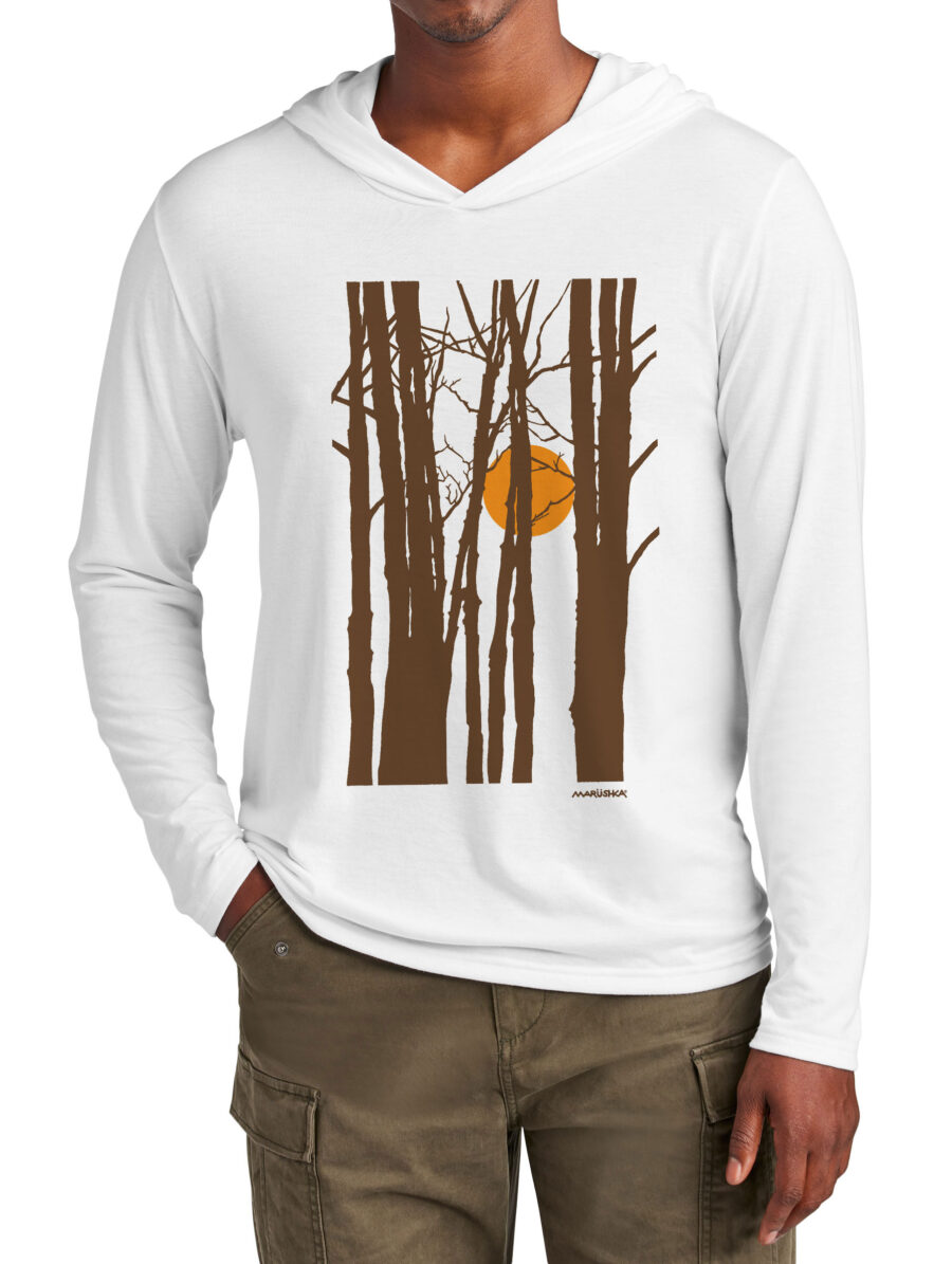 Tri Blend Long Sleeve Hooded T Autumn Sun (Brown & Orange on White)