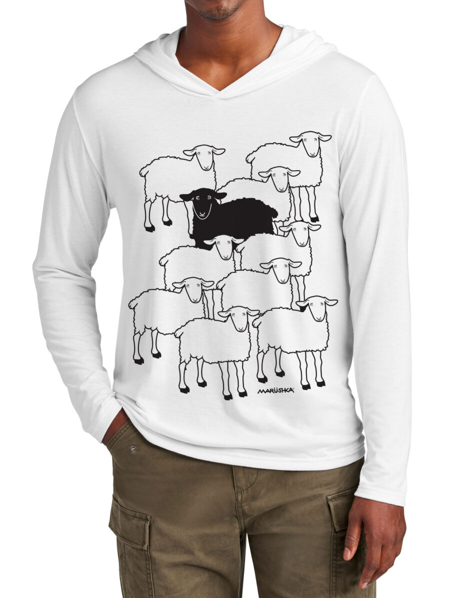 Tri Blend Long Sleeve Hooded T Black Sheep (Black on White)