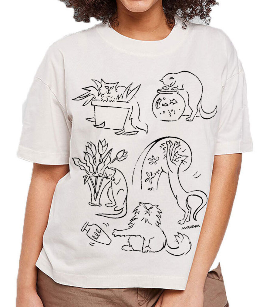 Boxy Crew T Bad Cats (Black on Porcelain)