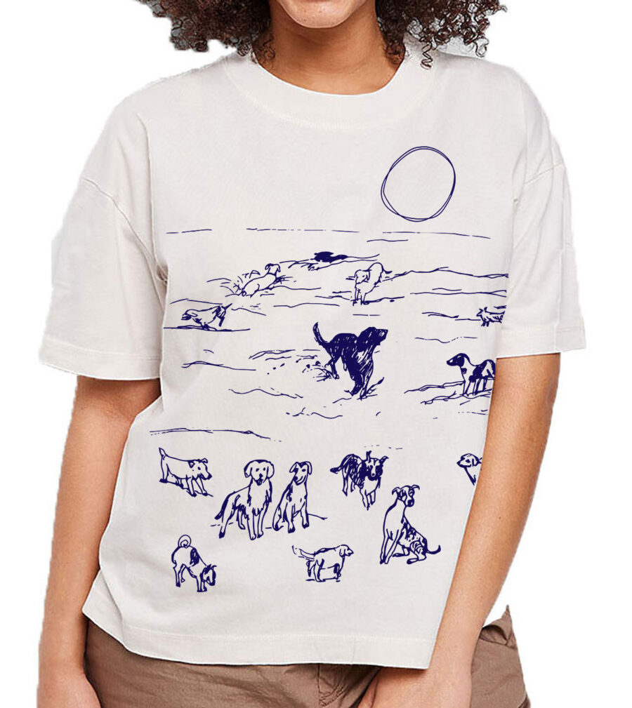 Boxy Crew T Beach Dogs (Navy on Porcelain)