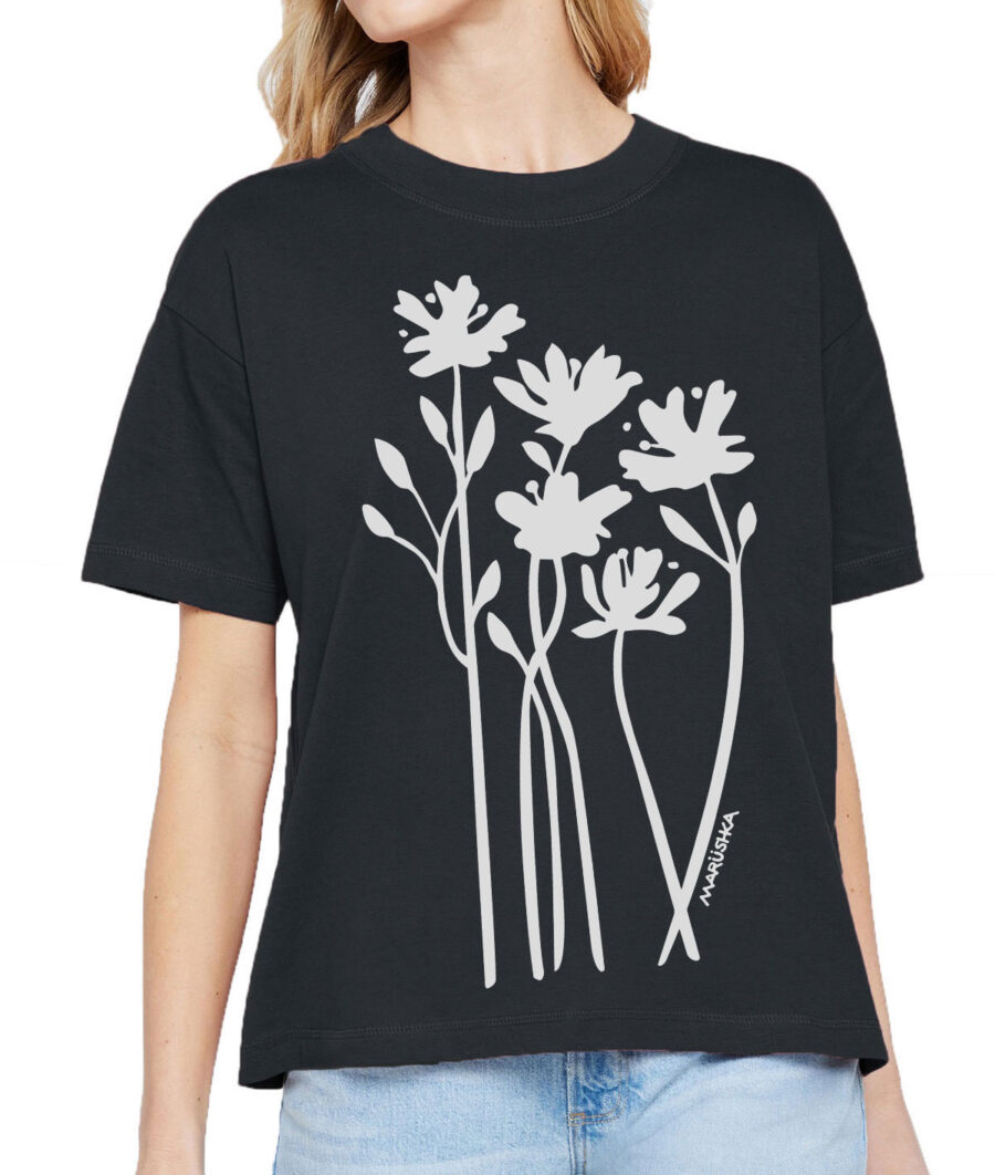 Boxy Crew T Bloom (White on Black)