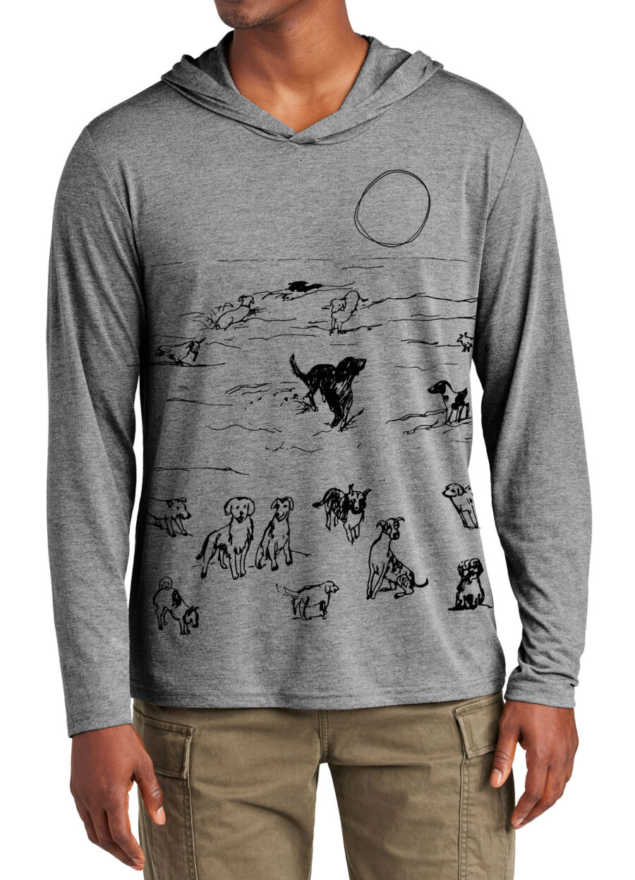 Tri Blend Long Sleeve Hooded T Beach Dogs (Blk on Drk Heather)