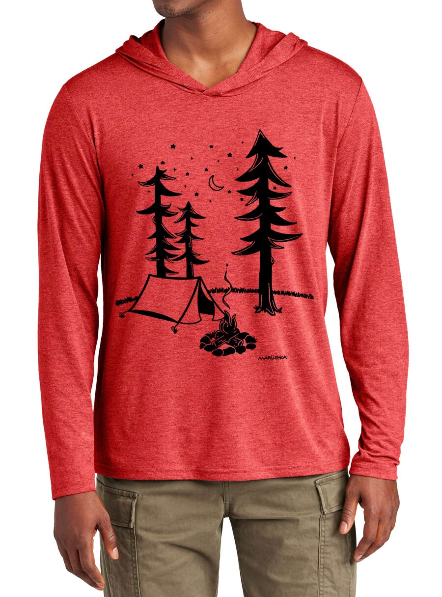Tri Blend Long Sleeve Hooded T Campsite (Black on Red Heather)