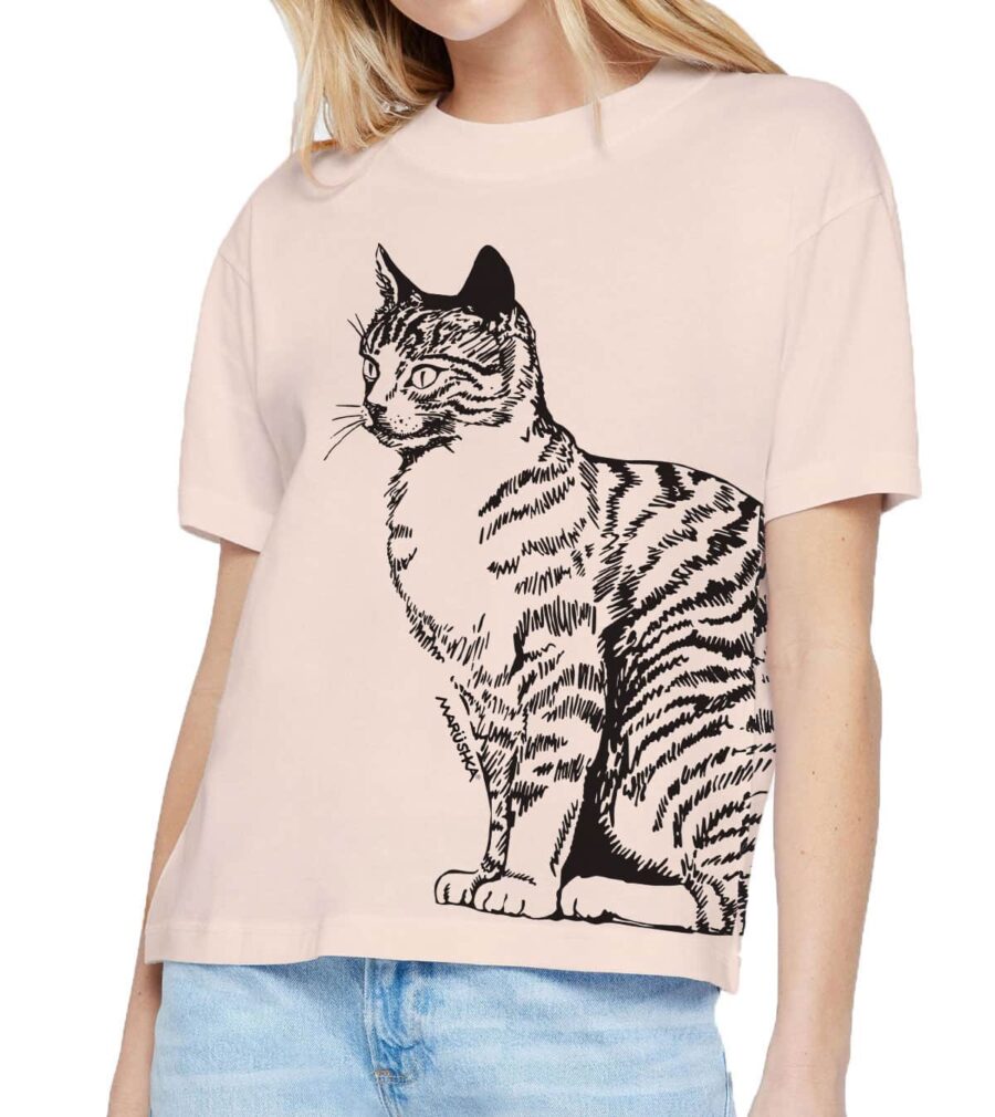 Boxy Crew T Cat Tail (Black on Blush)