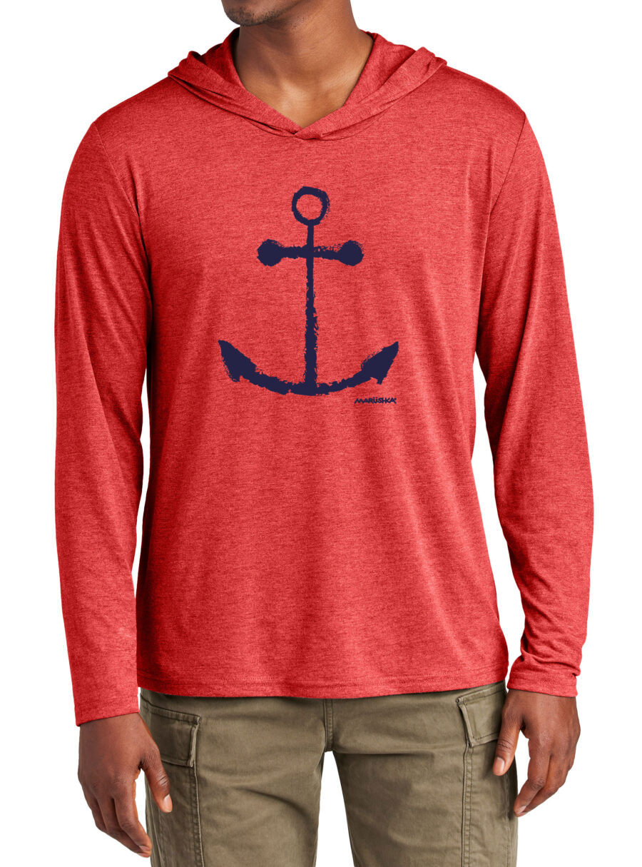 Tri Blend Long Sleeve Hooded T Anchor (Navy on Red Heather)