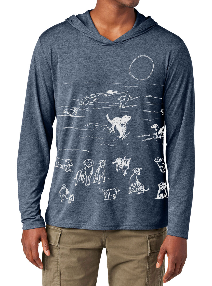 Tri Blend Long Sleeve Hooded T Beach Dogs (White on Navy Heather)