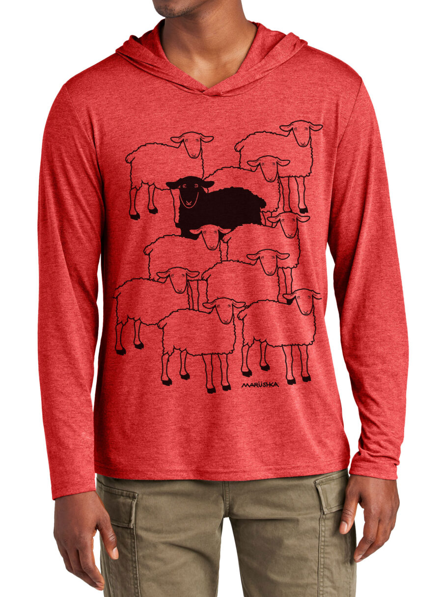 Tri Blend Long Sleeve Hooded T Black Sheep (Black on Red Heather)