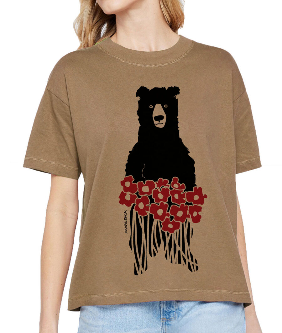 Boxy Crew T Bear Flowers (Multi on Brown)