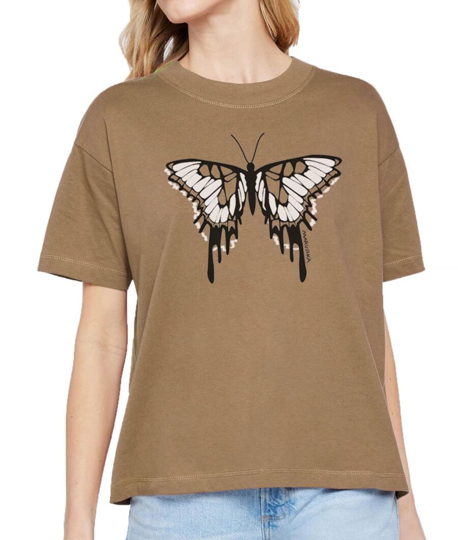 Boxy Crew T Butterfly (Black & Natural on Brown)