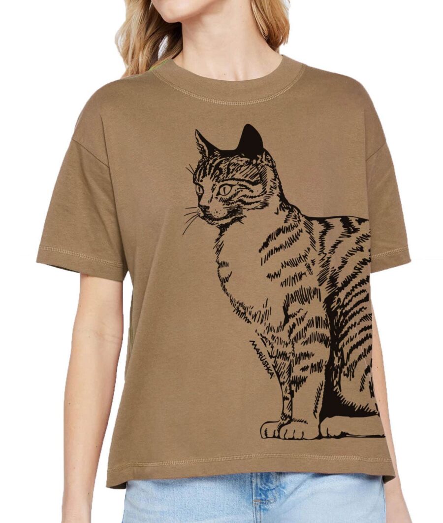 Boxy Crew T Cat Tail (Black on Brown)