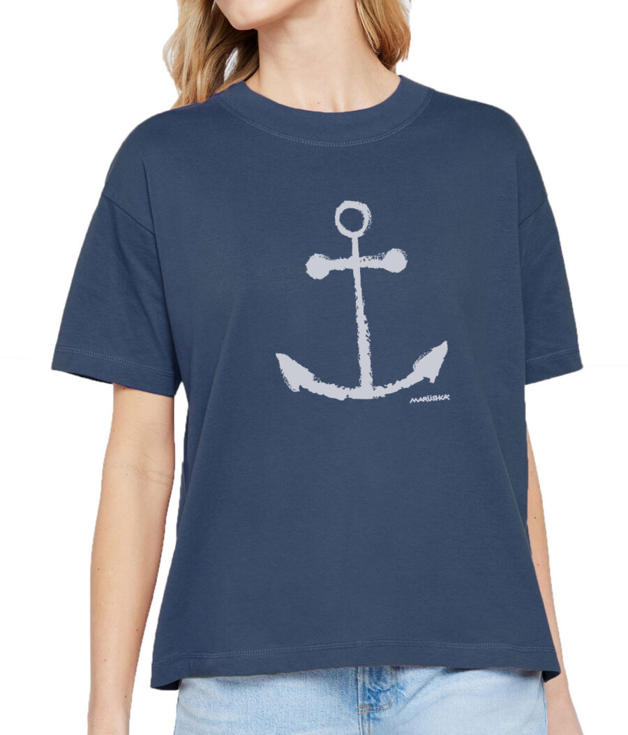 Boxy Crew T Anchor (White on Denim)
