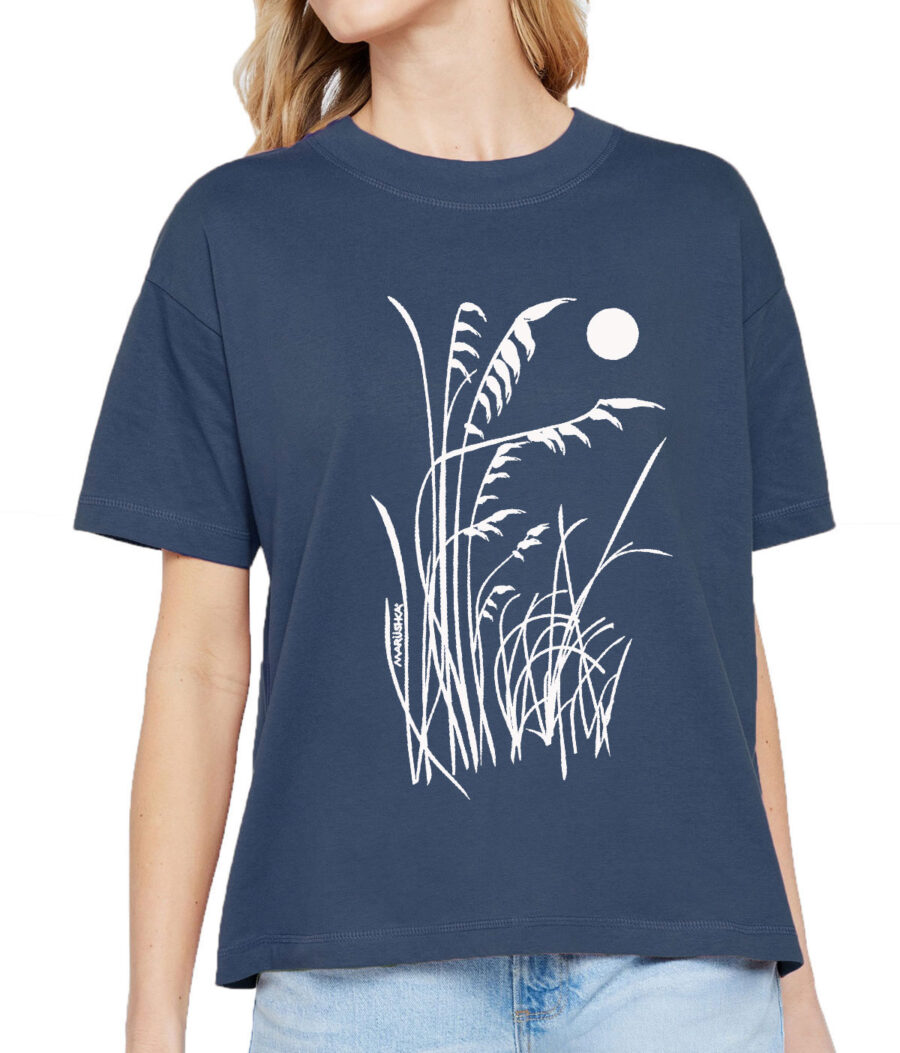 Boxy Crew T Beachy (White on Denim)
