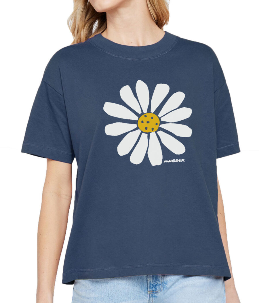 Boxy Crew T Big Daisy (Multi on Denim)