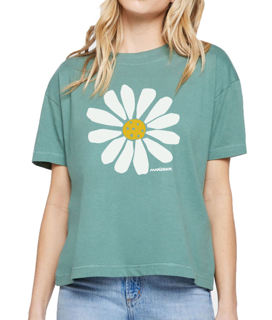 Boxy Crew T Big Daisy (Multi on Sea Glass)