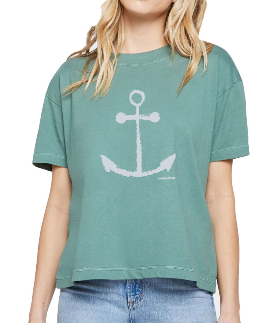 Boxy Crew T Anchor (White on Sea Glass)