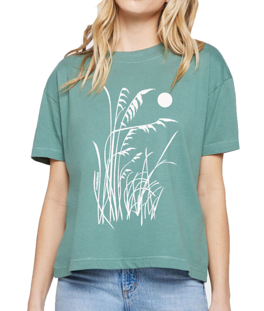 Boxy Crew T Beachy (White on Sea Glass)