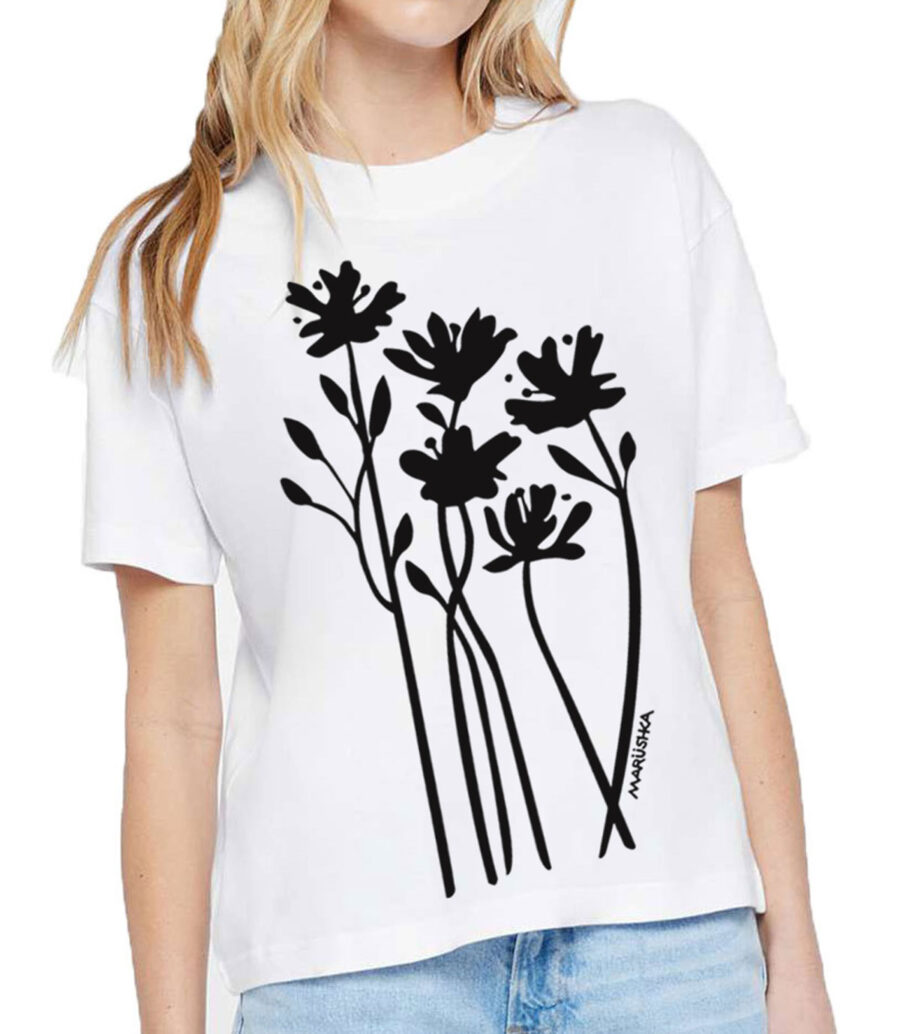 Boxy Crew T Bloom (Black on White)