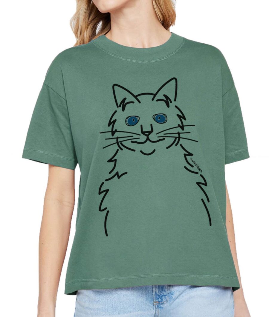 Boxy Crew T Cat Eyes (Multi on Basil)