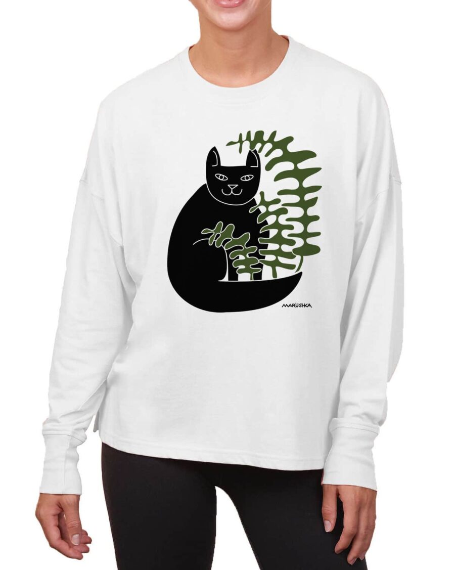 Boxy Long Sleeve Tee Cat Fern (Multi on Linen)