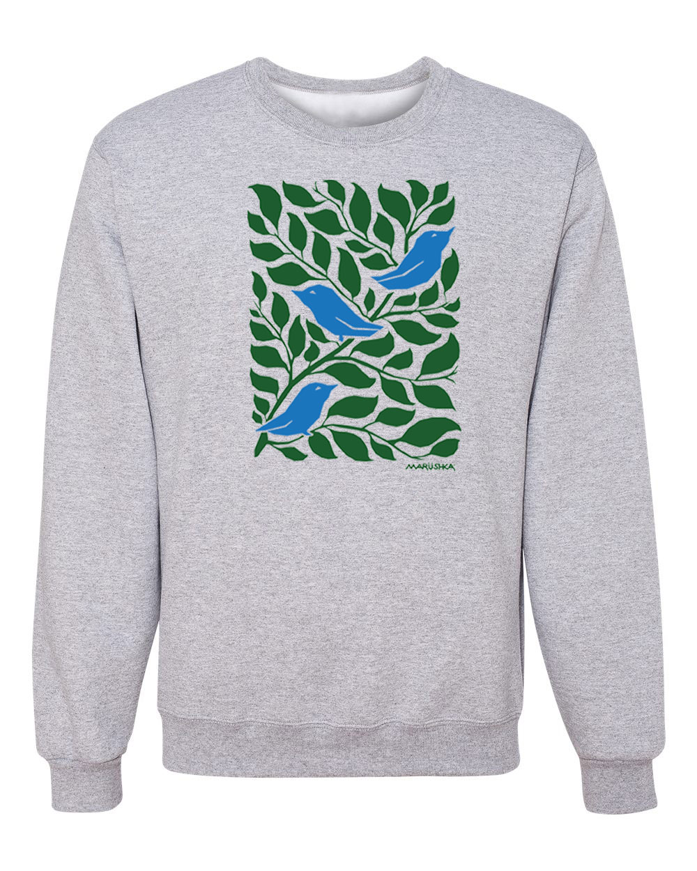 Crewneck Sweatshirt 3 Birds (Green & Blue on Ash)