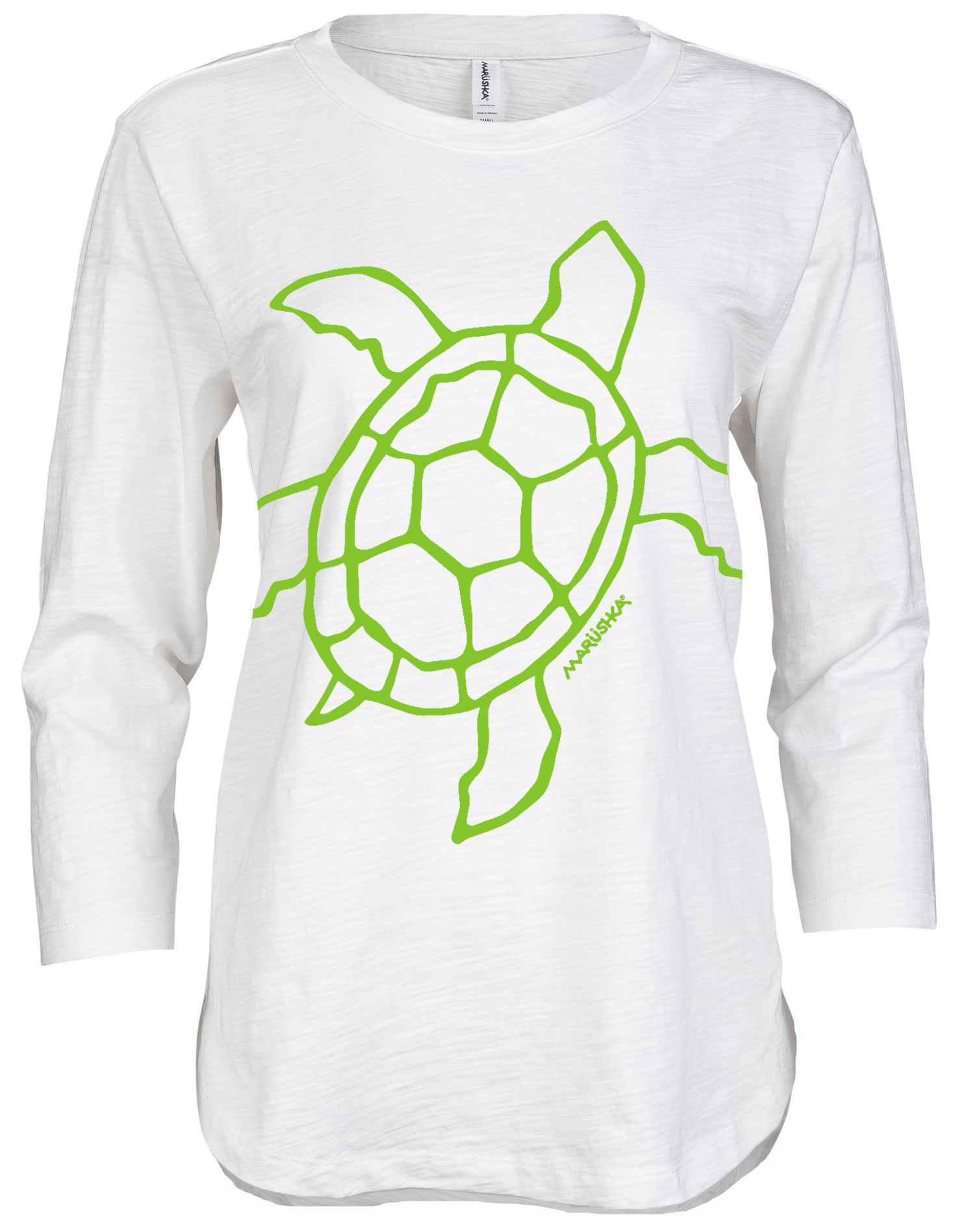 3/4 Slub Hi-Lo Big Sea Turtle (Lime on White)
