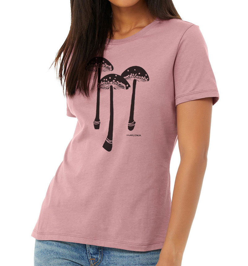 Relaxed Crewneck 3 Mushrooms (Black on Dusty Orchid)