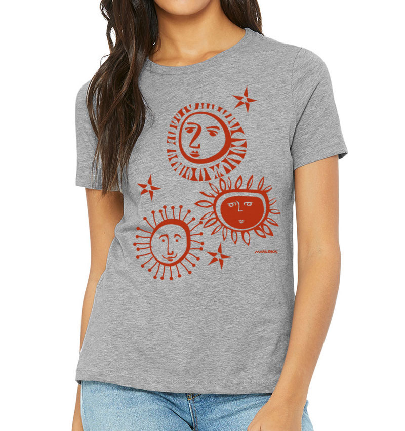 Relaxed Crewneck 3 Suns (Red on Grey)