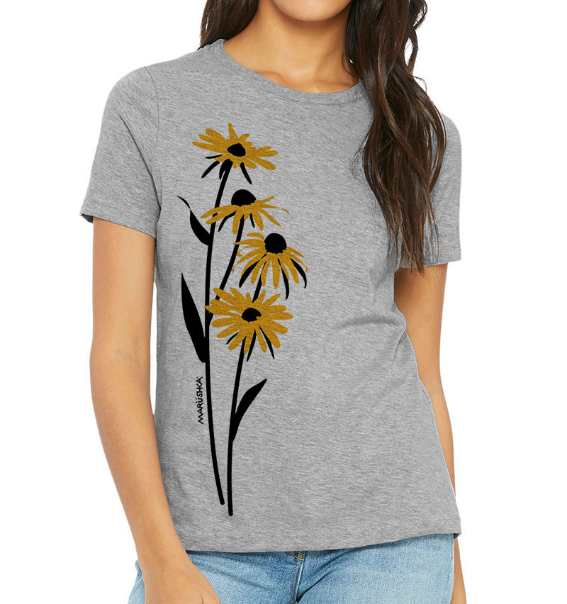 Relaxed Crewneck Black Eyed Susan (Black & Yellow on Grey)