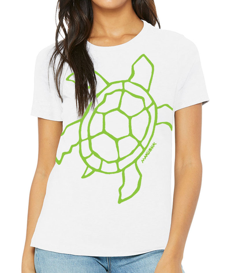 Relaxed Crewneck Big Sea Turtle (Lime on White)