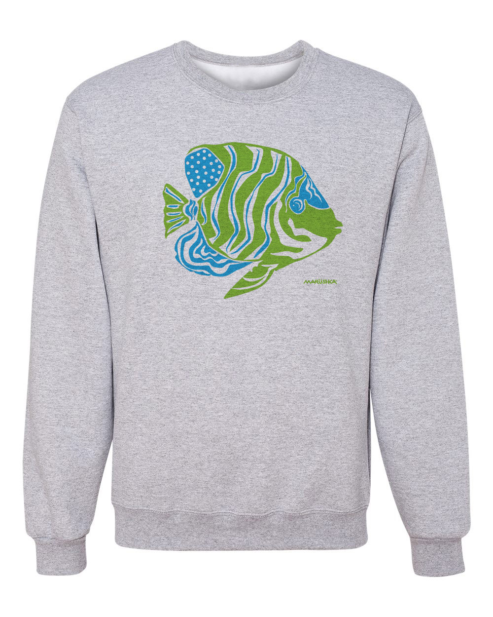 Crewneck Sweatshirt Angel Fish (Lime & Blue on Ash)