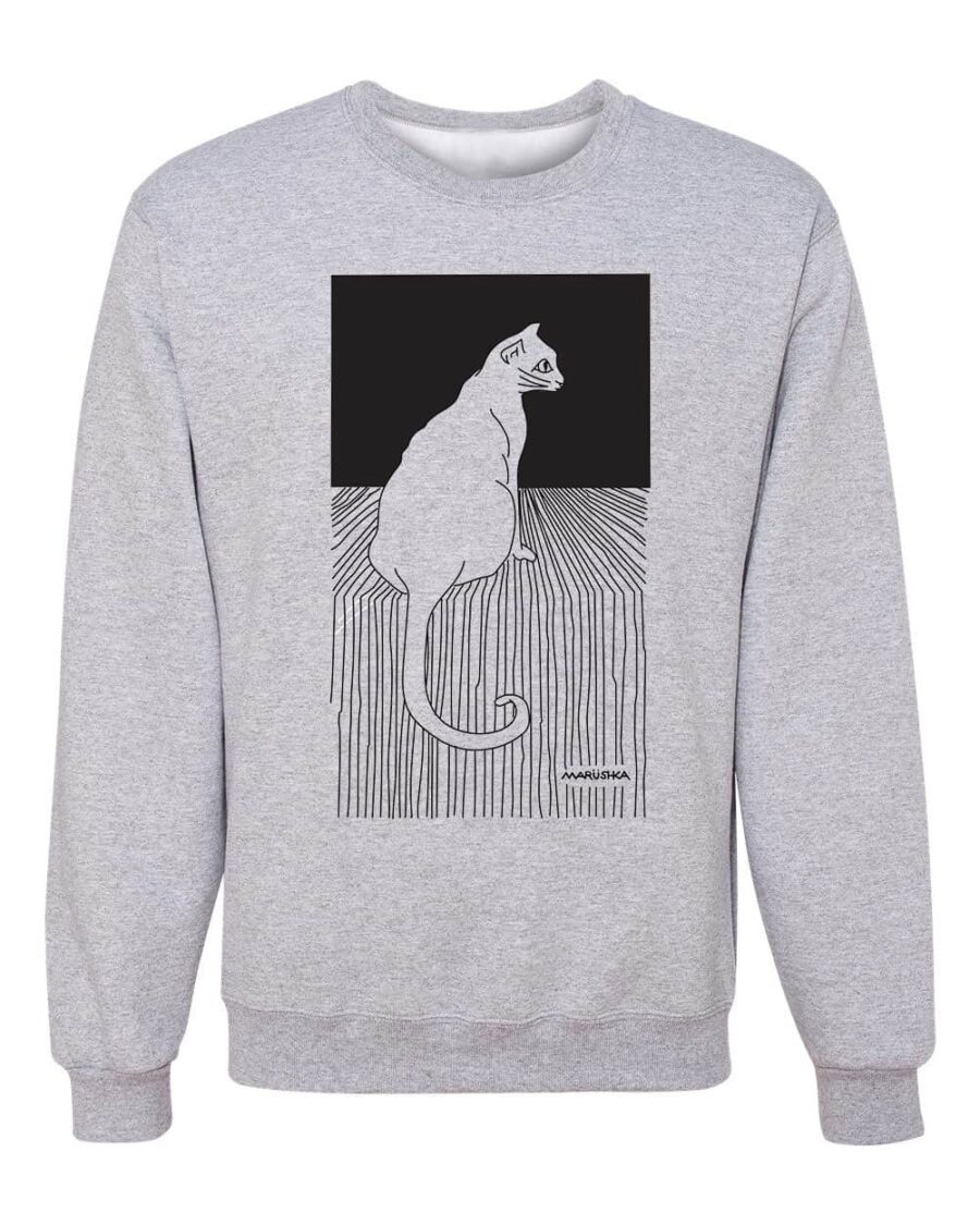 Crewneck Sweatshirt Cat Stripe (Black on Ash)