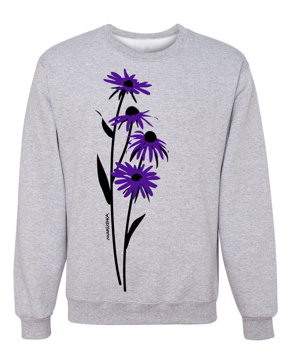 Crewneck Sweatshirt Black Eyed Susan (Black & Purple on Ash)