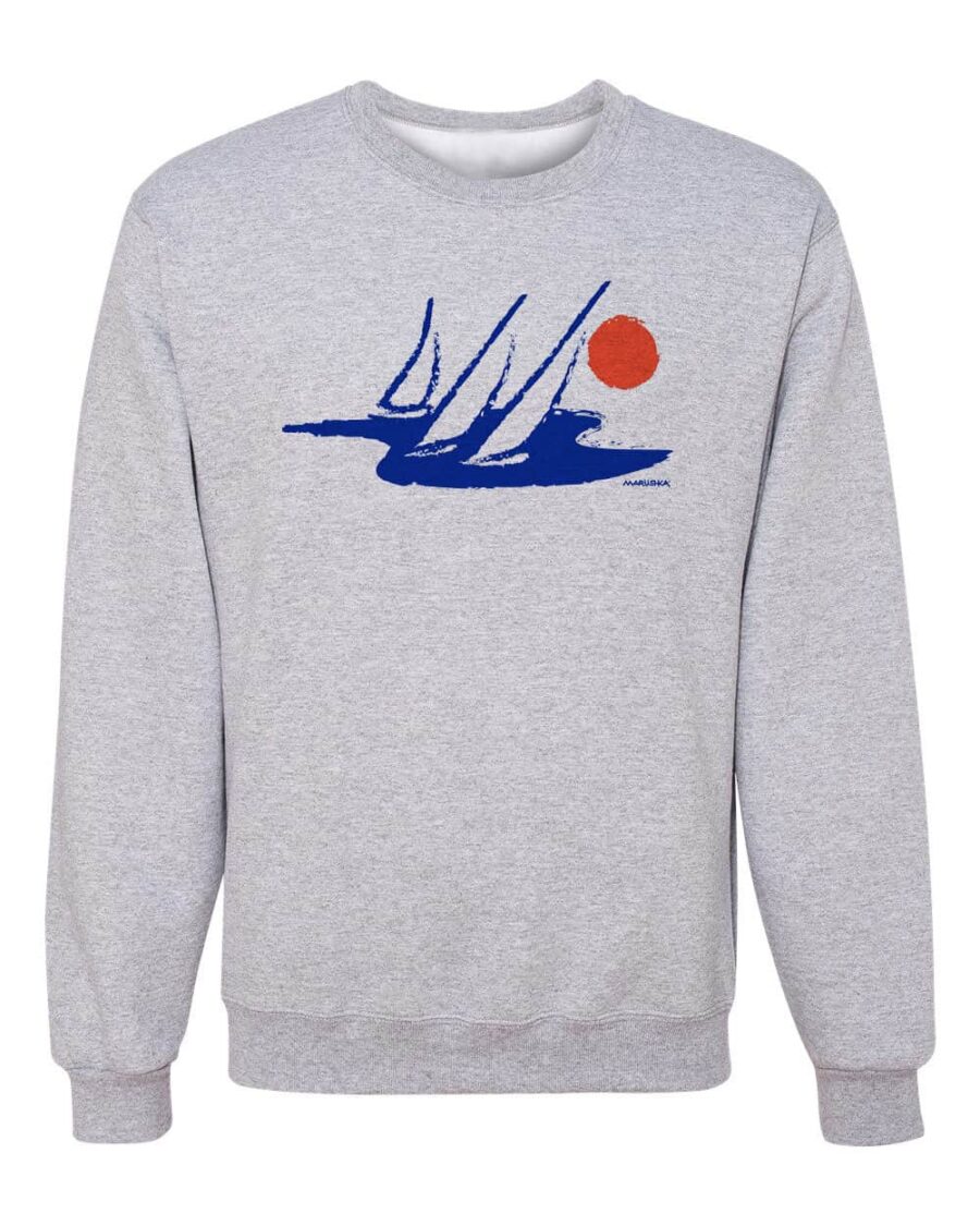 Crewneck Sweatshirt Boat Sun (Blue & Reddish on Grey)