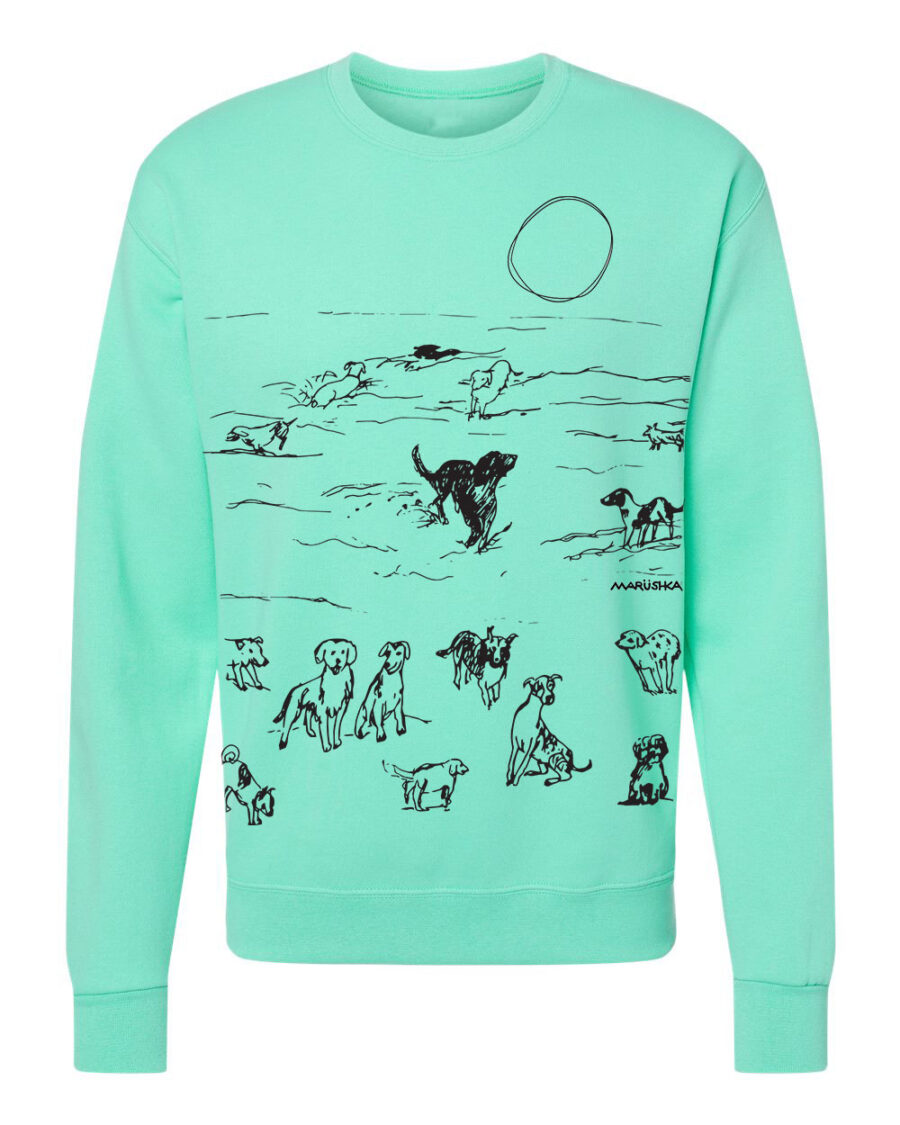 Crewneck Sweatshirt Beach Dogs (Black on Aqua)