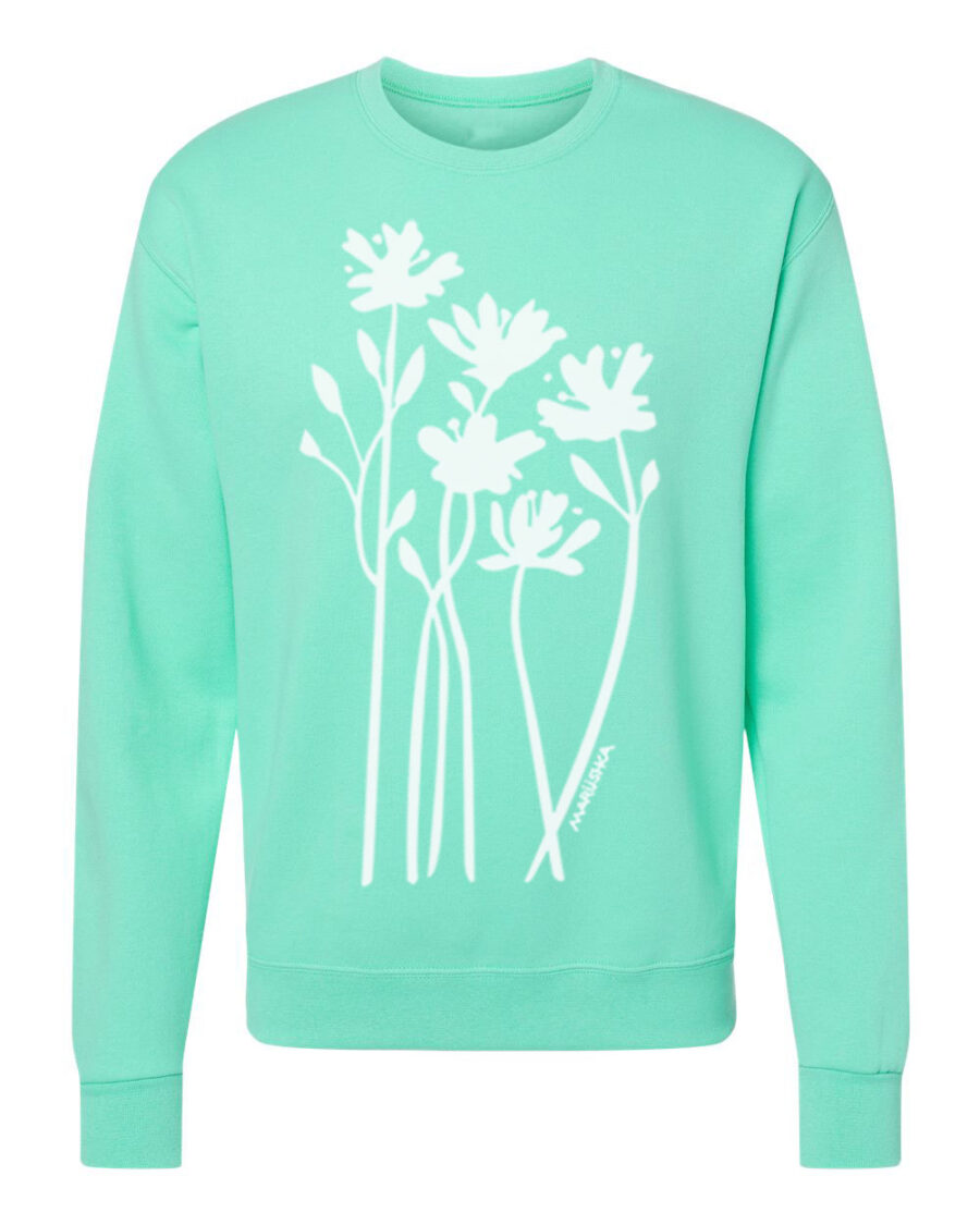 Crewneck Sweatshirt Bloom (White on Aqua)