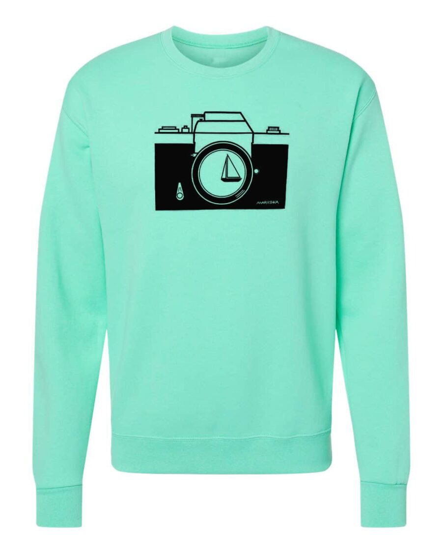 Crewneck Sweatshirt Camera (Black on Aqua)