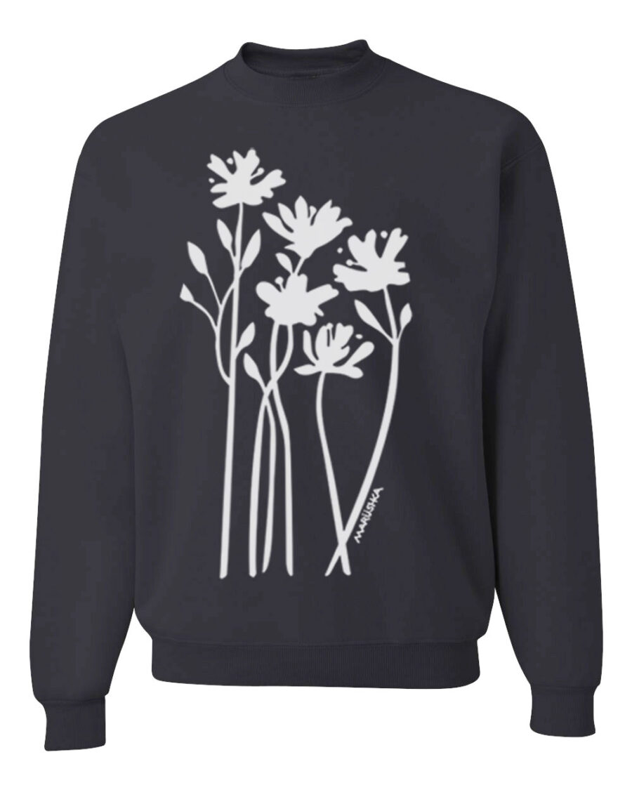 Crewneck Sweatshirt Bloom (White on Black)