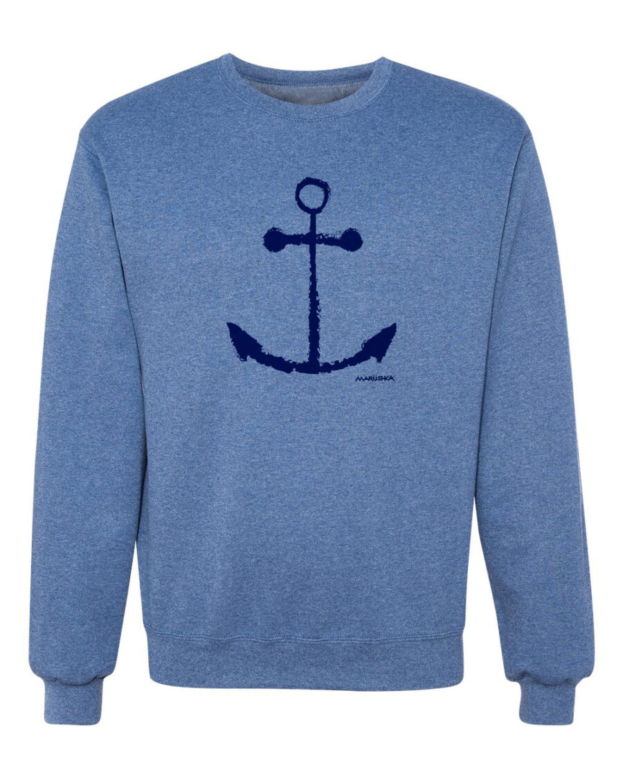 Crewneck Sweatshirt Anchor (Navy on Blue Heather)