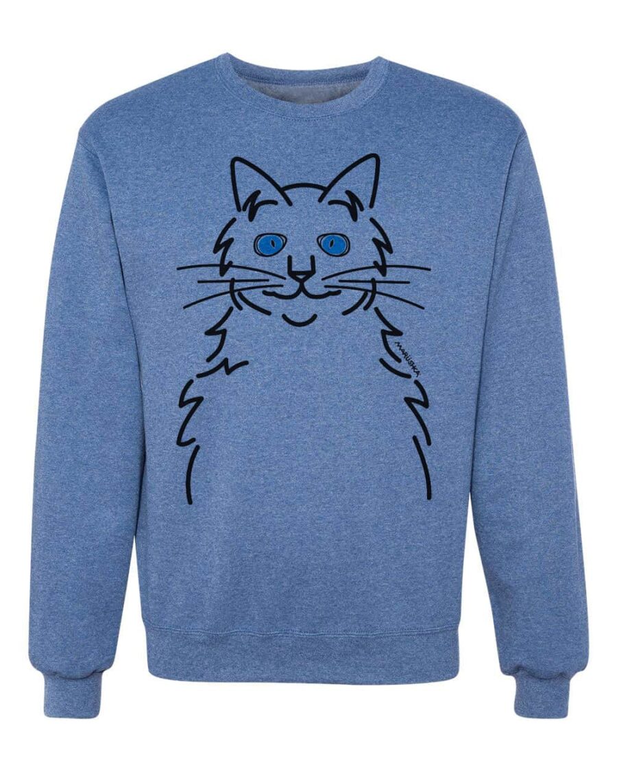 Crewneck Sweatshirt Cat Eyes (Multi on Blue Heather)