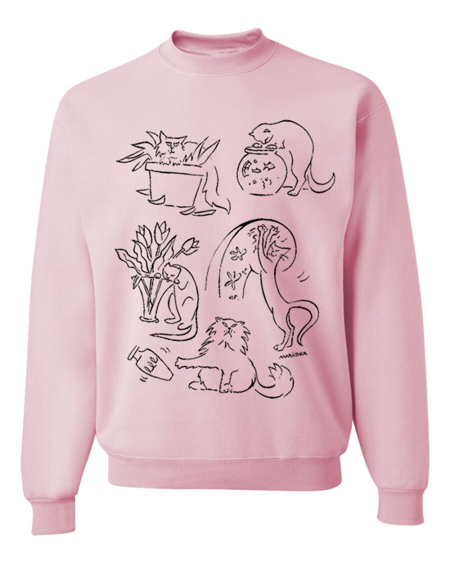 Crewneck Sweatshirt Bad Cats (Black on Pink)