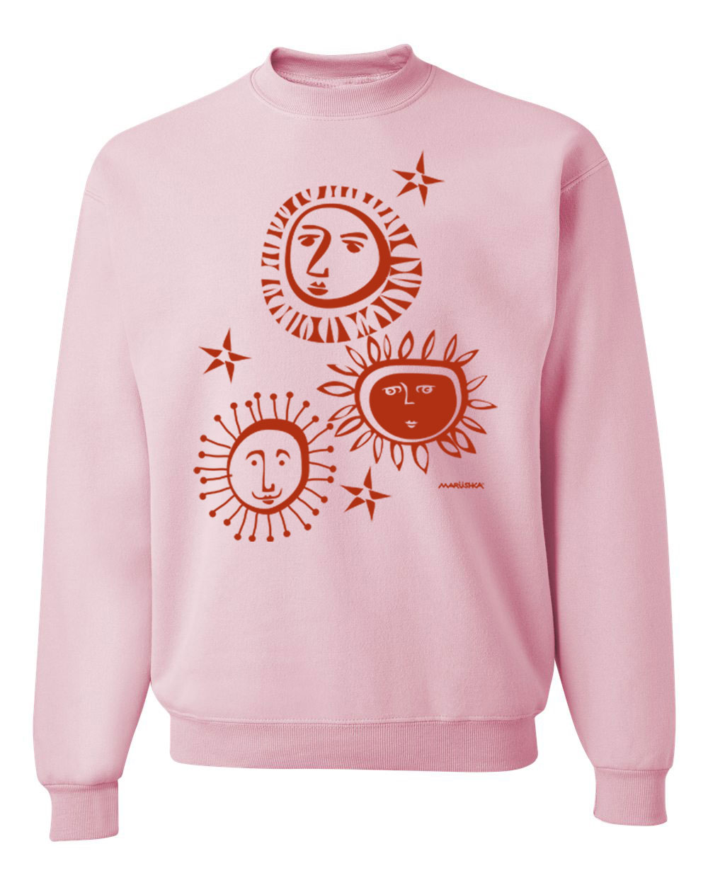 Crewneck Sweatshirt 3 Suns (Red on Pink)