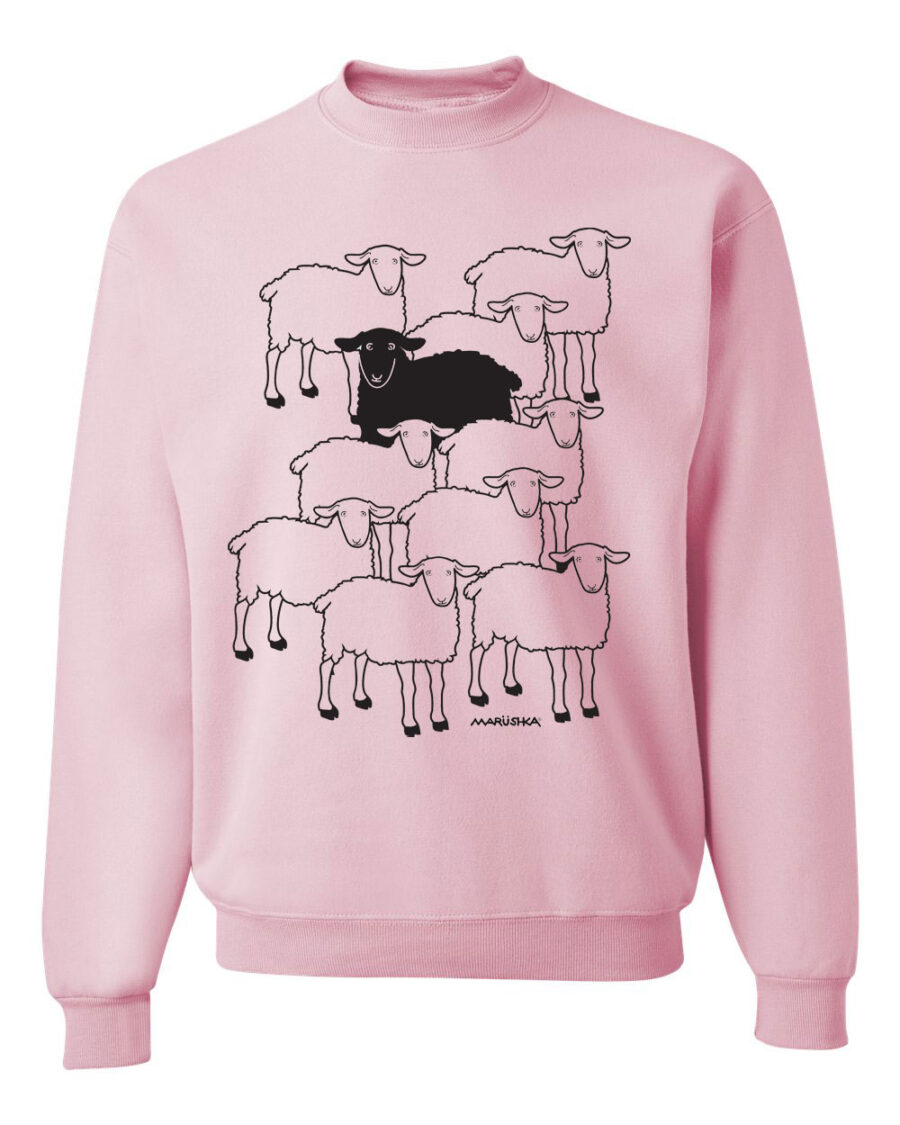 Crewneck Sweatshirt Black Sheep (Black on Pink)