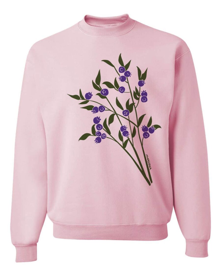 Crewneck Sweatshirt Blueberries (Blue & Olive on Lt Pink)