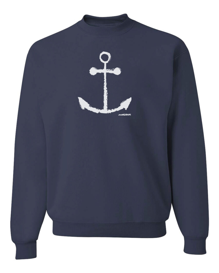 Crewneck Sweatshirt Anchor (White on Navy)