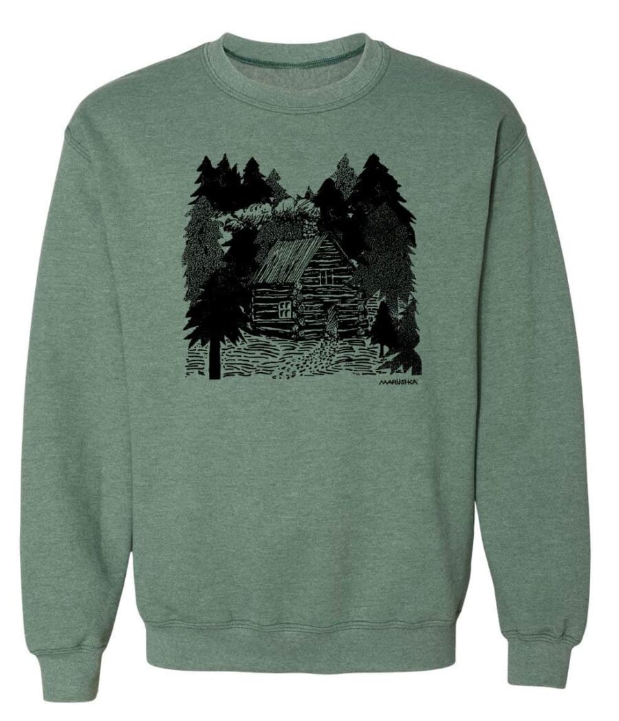 Crewneck Sweatshirt Cabin (Black on Olive Heather)