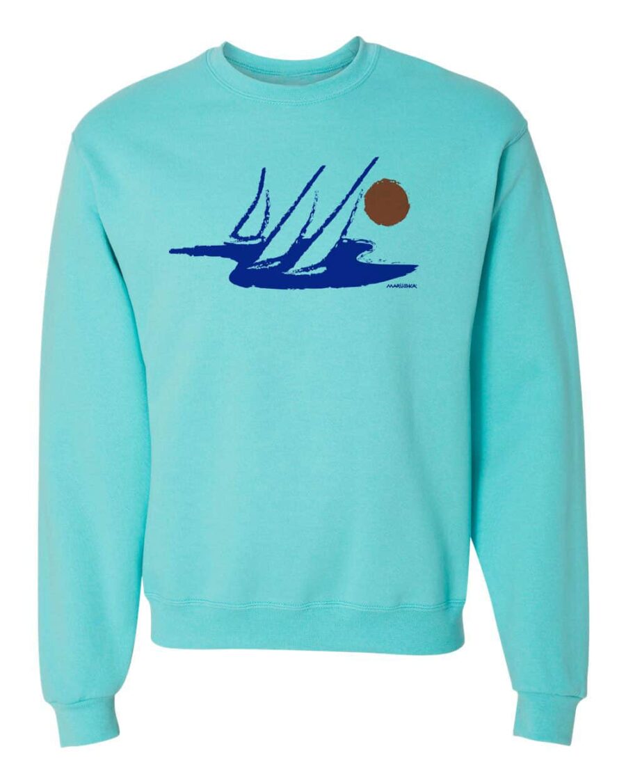 Crewneck Sweatshirt Boat Sun (Blue & Reddish on Pool)