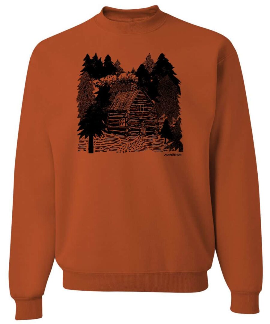 Crewneck Sweatshirt Cabin (Black on Rust)