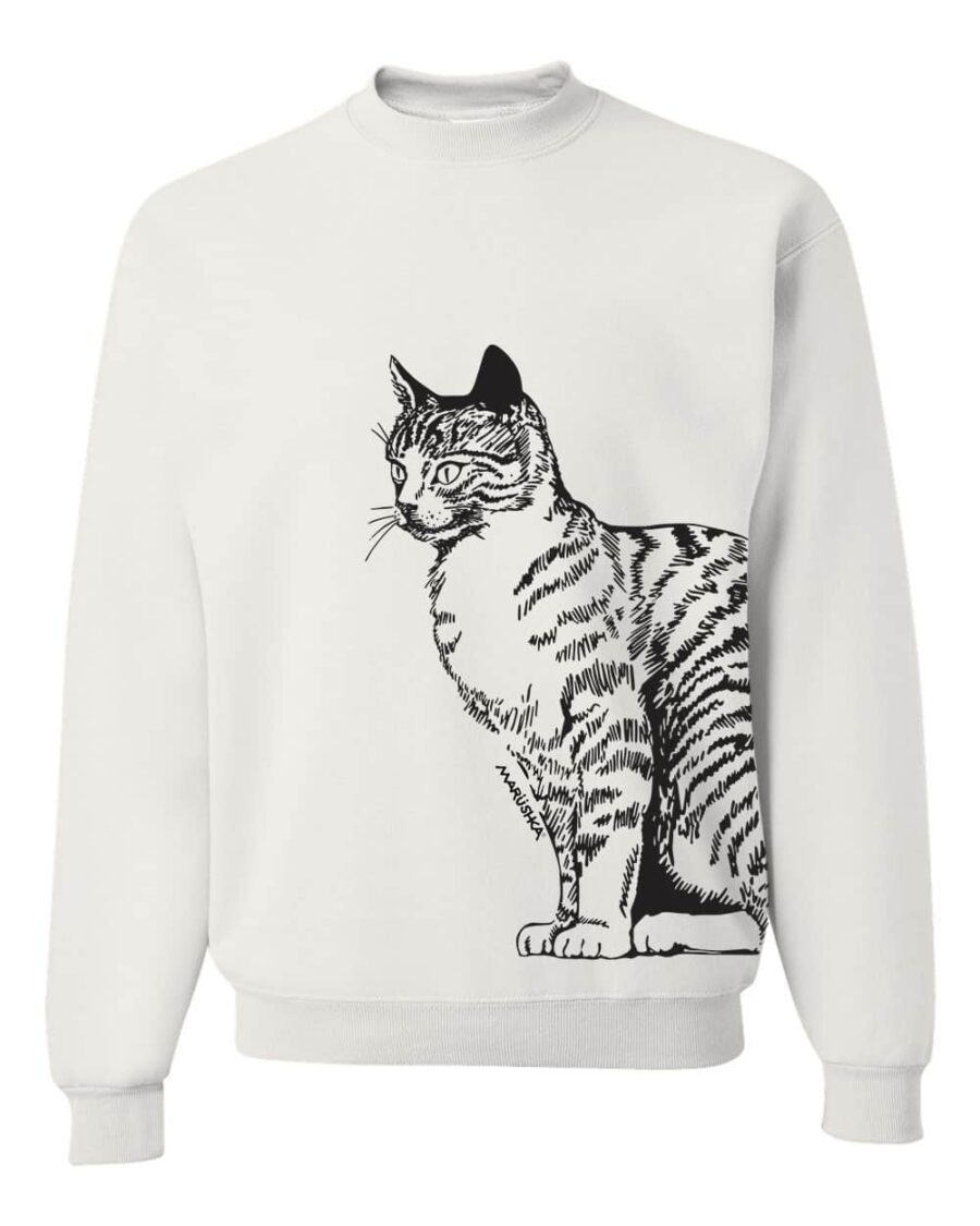 Crewneck Sweatshirt Cat Tail (Black on White)